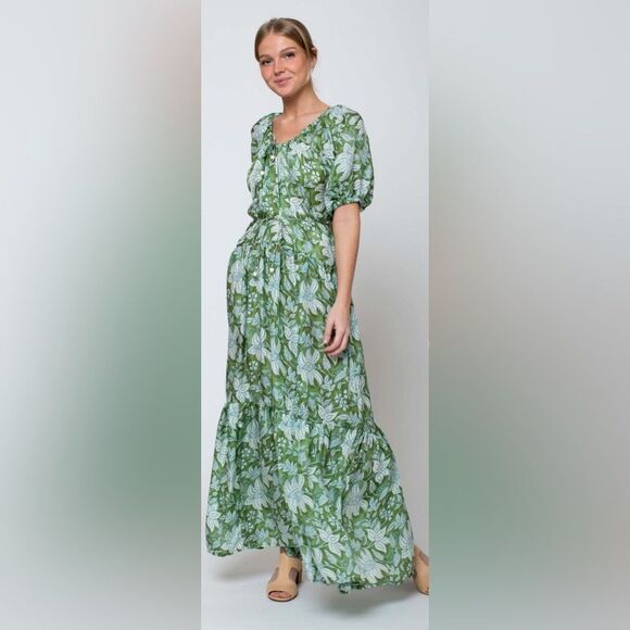 Hannah Artwear Selene 100% Silk Dress‎ - Coriandre Size 0 Green Floral - Picture 1 of 9